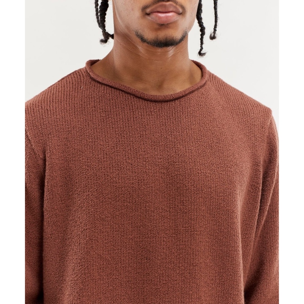 STUNNING Brown The Elder Statesman 100% Cotton Knit Solid Roll Crew Sweater